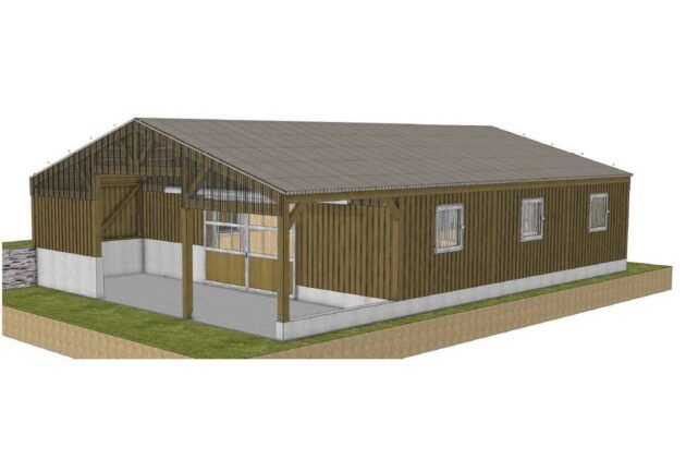 Barn 9.5x10.5m comprenant 4 boxes, 1 aire de préparation et 1 espace Sellerie