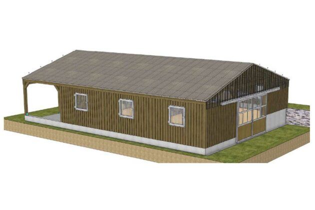 Barn 9.5x10.5m comprenant 4 boxes, 1 aire de préparation et 1 espace Sellerie