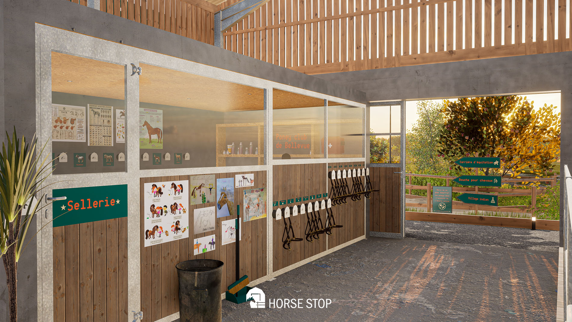réalisation virtuelle 3d poney club pour chevaux en enfants