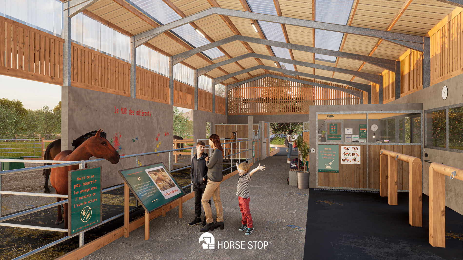 réalisation virtuelle 3d poney club pour chevaux en enfants
