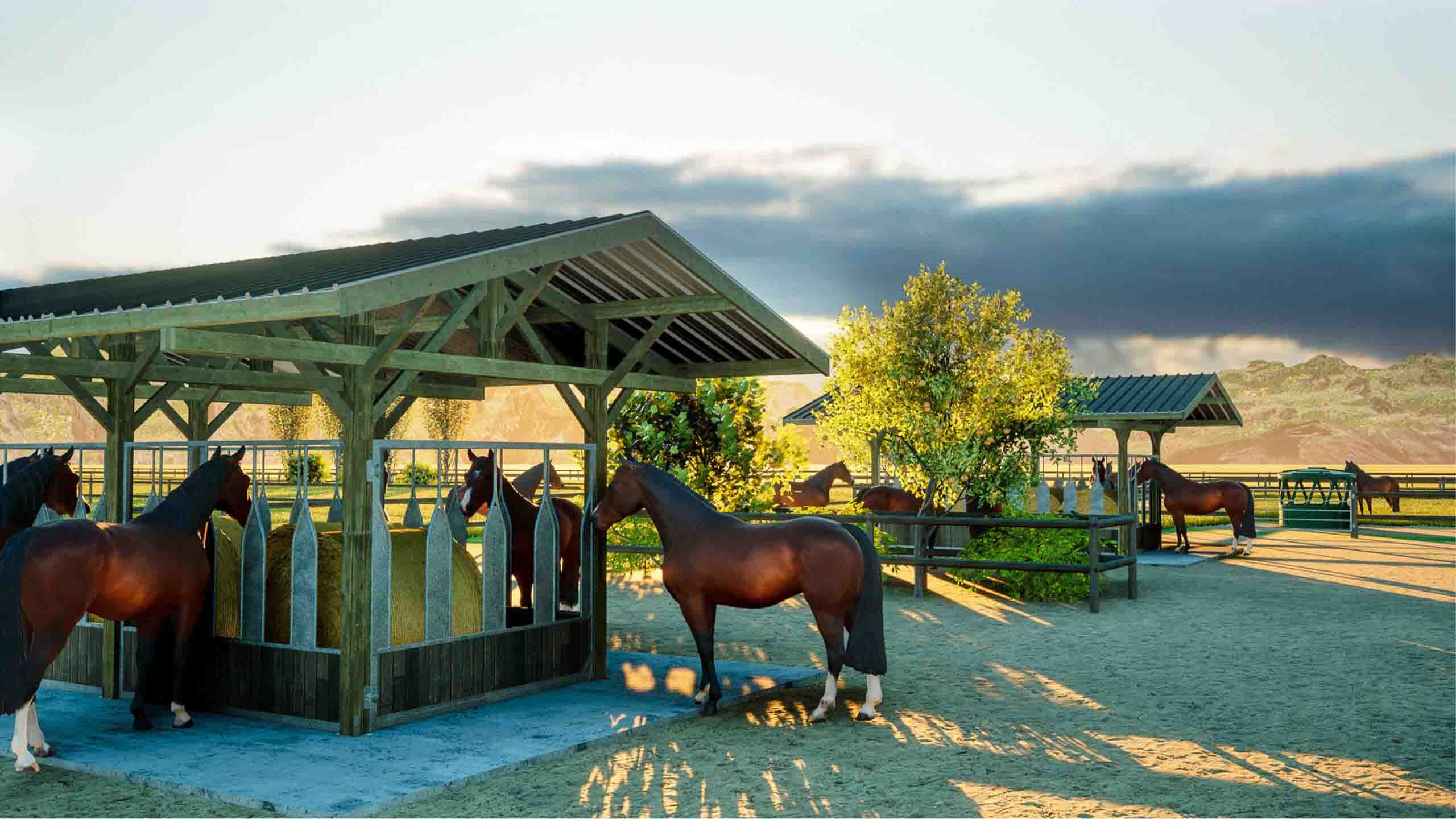 des abris libre service sur une 3d Nature & bien-être à l’Equity Horse Park